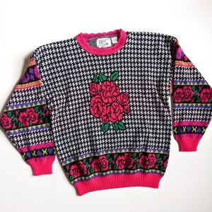 Ladies Retro Rose Neon Sweater